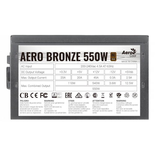 Фото Блок живлення Aerocool Aero Bronze 550W (AERO BRONZE 550W)