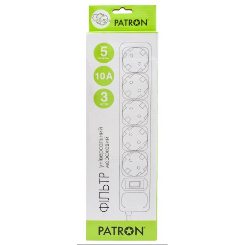 Сетевой фильтр PATRON 3 м 10A 5 розеток (EXT-PN-SP-1053W) White купить в Украине: Киев, Днепр, Харьков, Одесса  | Низкая цена, отзывы, характеристики от TELEMART фото