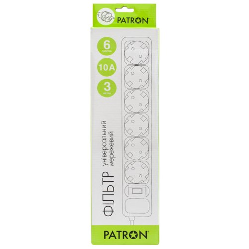 Сетевой фильтр PATRON 3 м 10A 6 розеток (EXT-PN-SP-1063W) White купить в Украине: Киев, Днепр, Харьков, Одесса  | Низкая цена, отзывы, характеристики от TELEMART фото