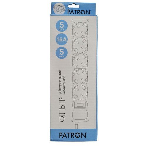 Сетевой фильтр PATRON 5 м 10A 5 розеток (EXT-PN-SP-1655) Black купить в Украине: Киев, Днепр, Харьков, Одесса  | Низкая цена, отзывы, характеристики от TELEMART фото