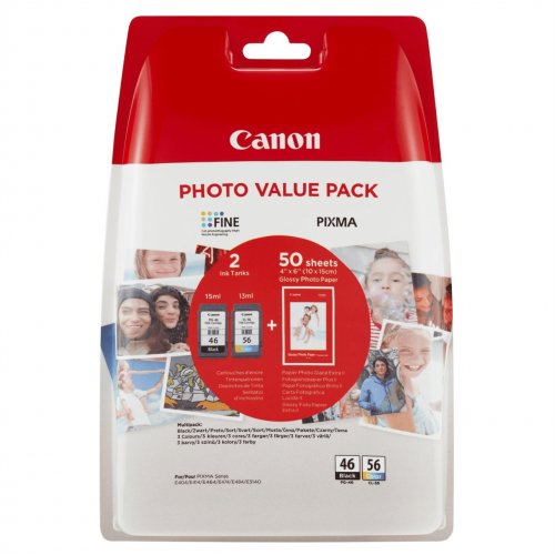 Купить Набор Canon PG-46 Black/CL56 Color + GP-501 Photo paper Value Pack (9059B003) - цена в Харькове, Киеве, Днепре, Одессе
в интернет-магазине Telemart фото