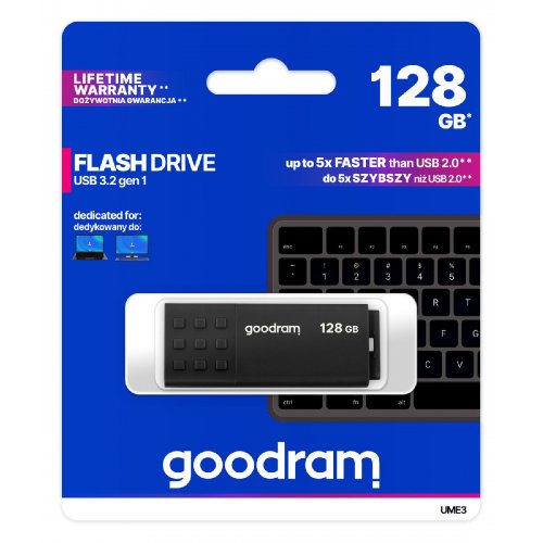 Накопичувач GoodRAM UME3 128GB USB 3.0 (UME3-1280K0R11) Black купити в Україні: Київ, Львів, Хмельницький, Тернопіль, Івано-Франківськ | Низька ціна, відгуки, характеристики від TELEMART фото