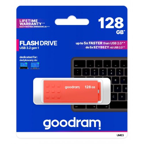 Накопитель GoodRAM UME3 128GB USB 3.0 (UME3-1280O0R11) Orange купить в Украине: Киев, Днепр, Харьков, Одесса  | Низкая цена, отзывы, характеристики от TELEMART фото