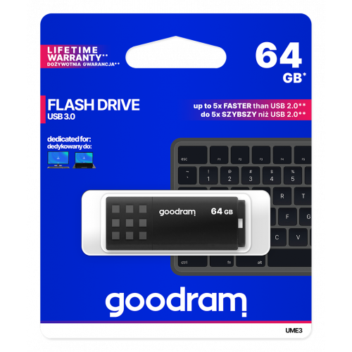 Накопитель GoodRAM UME3 64GB USB 3.0 (UME3-0640K0R11) Black купить в Украине: Киев, Днепр, Харьков, Одесса  | Низкая цена, отзывы, характеристики от TELEMART фото
