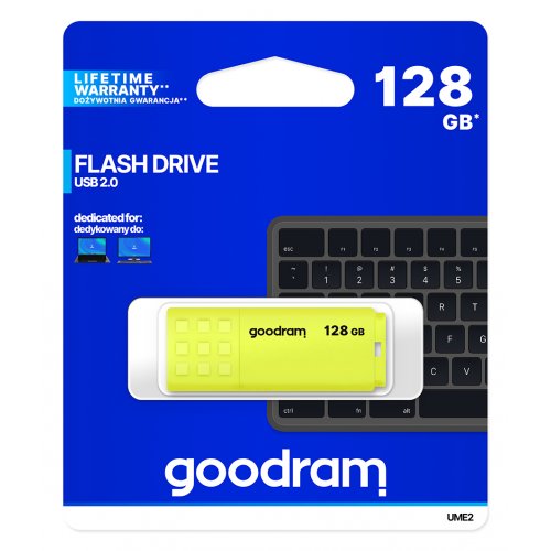 Накопичувач GoodRAM UME2 128GB USB 2.0 (UME2-1280Y0R11) Yellow купити в Україні: Київ, Львів, Хмельницький, Тернопіль, Івано-Франківськ | Низька ціна, відгуки, характеристики від TELEMART фото