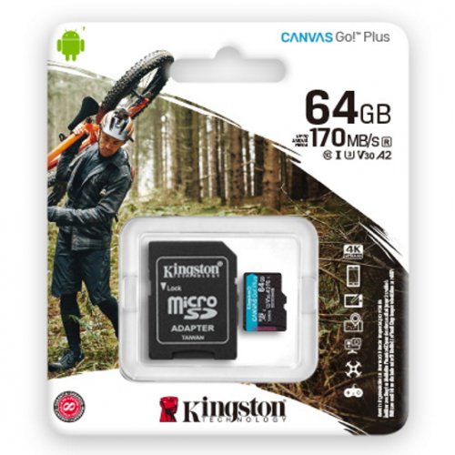 Купить Карта памяти Kingston microSDXC Canvas Go! Plus 64GB Class 10 UHS-I U3 (с адаптером) (SDCG3/64GB) - цена в Харькове, Киеве, Днепре, Одессе
в интернет-магазине Telemart фото