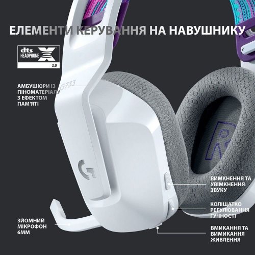 Наушники Logitech G733 Lightspeed RGB Gaming (981-000883) White купить в Украине: Киев, Днепр, Харьков, Одесса  | Низкая цена, отзывы, характеристики от TELEMART фото