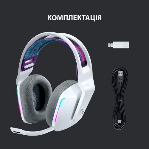 Наушники Logitech G733 Lightspeed RGB Gaming (981-000883) White купить в Украине: Киев, Днепр, Харьков, Одесса  | Низкая цена, отзывы, характеристики от TELEMART фото