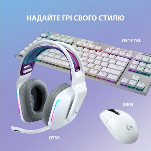 Купить Наушники Logitech G733 Lightspeed RGB Gaming (981-000883) White - цена в Харькове, Киеве, Днепре, Одессе
в интернет-магазине Telemart фото