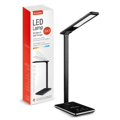Настільна лампа ColorWay LED table lamp with wireless charging and USB (CW-DL01WC-B) Black купити в Україні: Київ, Львів, Хмельницький, Тернопіль, Івано-Франківськ | Низька ціна, відгуки, характеристики від TELEMART фото