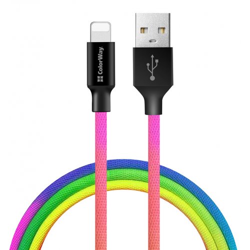 Купить Кабель ColorWay USB to Lightning 2.4A 1m (CW-CBUL016-MC) Multicolor - цена в Харькове, Киеве, Днепре, Одессе
в интернет-магазине Telemart фото