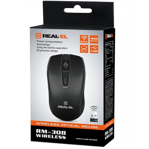 Купить Мышка REAL-EL RM-308 Wireless Black - цена в Харькове, Киеве, Днепре, Одессе
в интернет-магазине Telemart фото