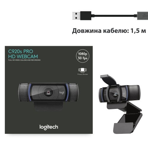 Купить Веб-камера Logitech C920s HD Pro (960-001252) Black - цена в Харькове, Киеве, Днепре, Одессе
в интернет-магазине Telemart фото