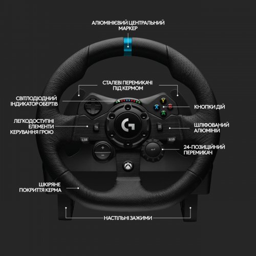 Кермо Logitech G923 Trueforce Racing Wheel and Pedals (941-000149) Black купити в Україні: Київ, Львів, Хмельницький, Тернопіль, Івано-Франківськ | Низька ціна, відгуки, характеристики від TELEMART фото