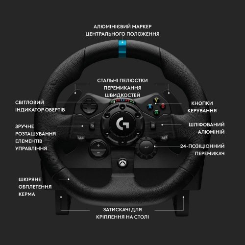 Кермо Logitech G923 Trueforce Racing Wheel and Pedals (941-000158) Black купити в Україні: Київ, Львів, Хмельницький, Тернопіль | Низька ціна, відгуки, характеристики від TELEMART фото