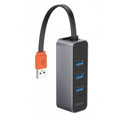 USB-хаб Baseus Steel Cannon Series USB 3.0 to USB 3.0 3 port + RJ45 (CAHUB-AH0G) Dark Grey