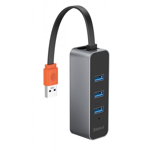 Купити USB-хаб Baseus Steel Cannon Series USB 3.0 to USB 3.0 3 port + RJ45 (CAHUB-AH0G) Dark Grey - ціна в Києві, Львові, Вінниці, Хмельницькому, Франківську, Україні | інтернет-магазин TELEMART.UA фото
