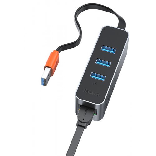 Купити USB-хаб Baseus Steel Cannon Series USB 3.0 to USB 3.0 3 port + RJ45 (CAHUB-AH0G) Dark Grey - ціна в Києві, Львові, Вінниці, Хмельницькому, Франківську, Україні | інтернет-магазин TELEMART.UA фото