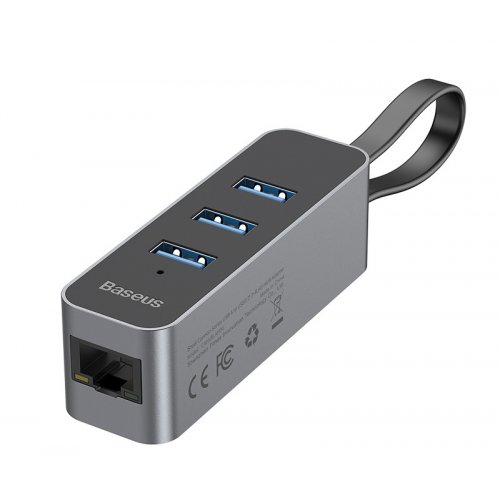 Купити USB-хаб Baseus Steel Cannon Series USB 3.0 to USB 3.0 3 port + RJ45 (CAHUB-AH0G) Dark Grey - ціна в Києві, Львові, Вінниці, Хмельницькому, Франківську, Україні | інтернет-магазин TELEMART.UA фото