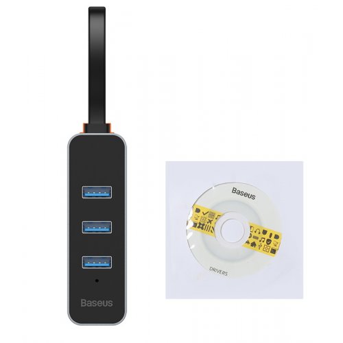 Купити USB-хаб Baseus Steel Cannon Series USB 3.0 to USB 3.0 3 port + RJ45 (CAHUB-AH0G) Dark Grey - ціна в Києві, Львові, Вінниці, Хмельницькому, Франківську, Україні | інтернет-магазин TELEMART.UA фото