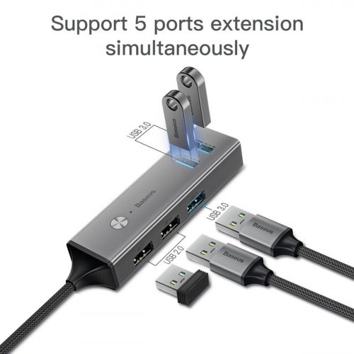 Купить USB-хаб Baseus Cube USB to USB 3.0 3 port + USB 2.0 2 ports (CAHUB-C0G) Dark Gray - цена в Харькове, Киеве, Днепре, Одессе
в интернет-магазине Telemart фото