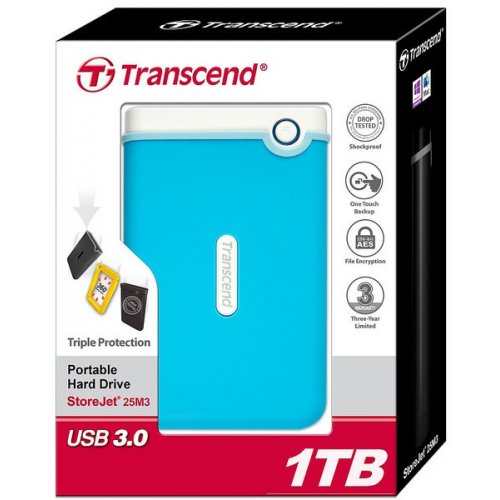 Зовнішній HDD Transcend StoreJet 25M3 1TB (TS1TSJ25M3B) Blue купити в Україні: Київ, Львів, Хмельницький, Тернопіль, Івано-Франківськ | Низька ціна, відгуки, характеристики від TELEMART фото