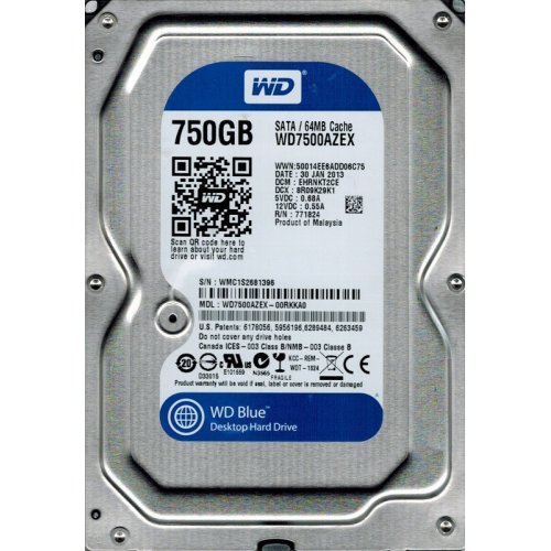 Продать Жесткий диск Western Digital Blue 750GB 64MB 3.5" (WD7500AZEX) по Trade-In интернет-магазине Телемарт - Киев, Днепр, Украина фото