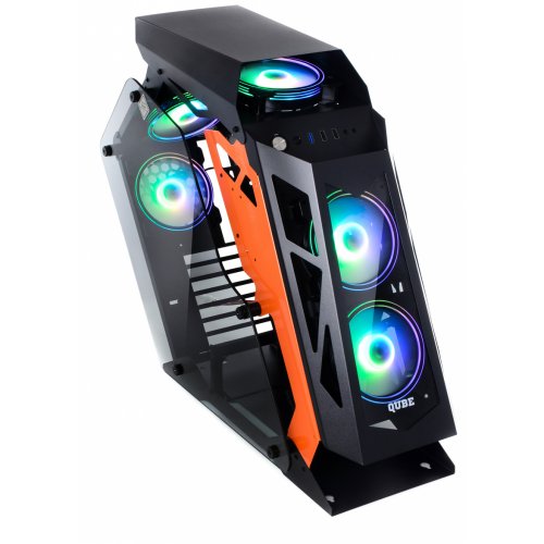 Продати Корпус QUBE Stalker Tempered Glass без БП (STALKER_FMBU3) Black/Orange за Trade-In у інтернет-магазині Телемарт - Київ, Дніпро, Україна фото