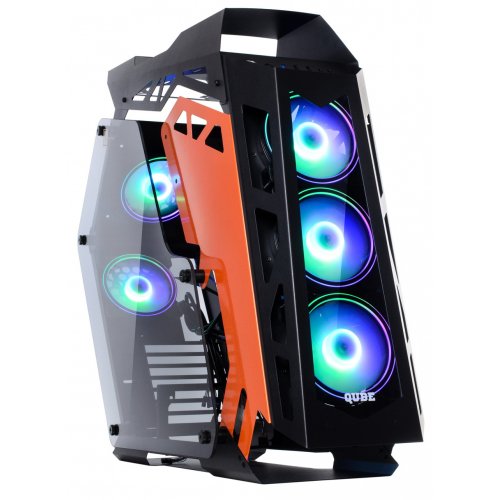 Продать Корпус QUBE Stalker Max Tempered Glass без БП (STALKER_FMBE3) Black/Orange по Trade-In интернет-магазине Телемарт - Киев, Днепр, Украина фото