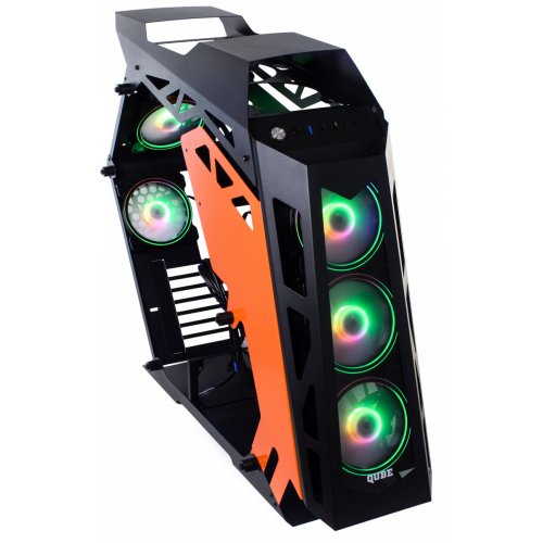 Продать Корпус QUBE Stalker Max Tempered Glass без БП (STALKER_FMBE3) Black/Orange по Trade-In интернет-магазине Телемарт - Киев, Днепр, Украина фото