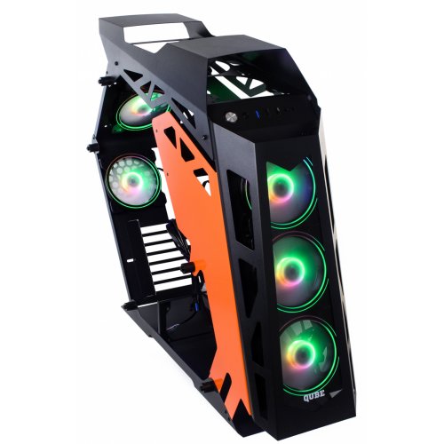Продать Корпус QUBE Stalker Max Tempered Glass без БП (STALKER_FMBE3) Black/Orange по Trade-In интернет-магазине Телемарт - Киев, Днепр, Украина фото
