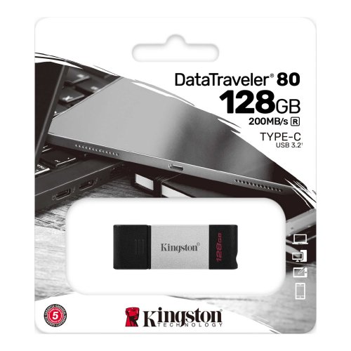 Купити Накопичувач Kingston DataTraveler 80 128GB USB Type-C (DT80/128GB) Black/Grey - ціна в Києві, Львові, Вінниці, Хмельницькому, Франківську, Україні | інтернет-магазин TELEMART.UA фото