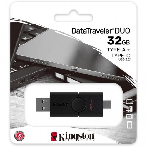 Купити Накопичувач Kingston DataTraveler Duo 32GB USB Type-C/USB 3.2 (DTDE/32GB) Black - ціна в Києві, Львові, Вінниці, Хмельницькому, Франківську, Україні | інтернет-магазин TELEMART.UA фото
