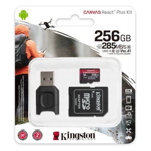 Купить Карта памяти Kingston microSDXC Canvas React Plus 256GB Class 10 UHS-II U3 A1 (с адаптером) + microSD Reader (MLPMR2/256GB) - цена в Харькове, Киеве, Днепре, Одессе
в интернет-магазине Telemart фото
