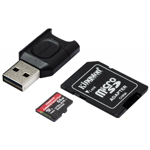 Купить Карта памяти Kingston microSDXC Canvas React Plus 64GB Class 10 UHS-II U3 A1 (с адаптером) + microSD Reader (MLPMR2/64GB) - цена в Харькове, Киеве, Днепре, Одессе
в интернет-магазине Telemart фото