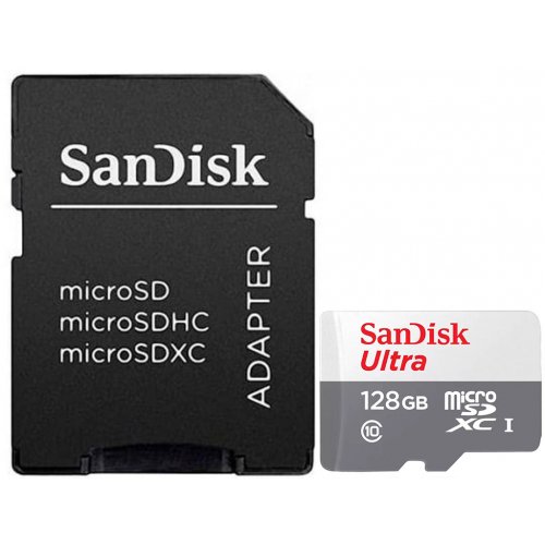 Купить Карта памяти SanDisk microSDXC Ultra 128GB Class 10 UHS-I (с адаптером) (SDSQUNR-128G-GN3MA) - цена в Харькове, Киеве, Днепре, Одессе
в интернет-магазине Telemart фото
