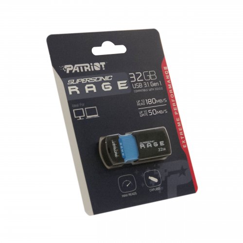 Купити Накопичувач Patriot Supersonic Rage 32GB USB 3.2 (PEF32GSRUSB) Black - ціна в Києві, Львові, Вінниці, Хмельницькому, Франківську, Україні | інтернет-магазин TELEMART.UA фото