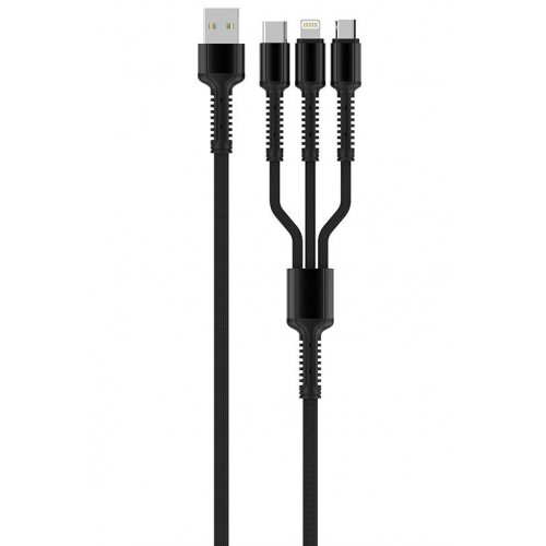 

Кабель ColorWay 3-in-1 USB to microUSB/USB Type-C/Lightning 4A 1.2m (CW-CBU3003-GR) Grey