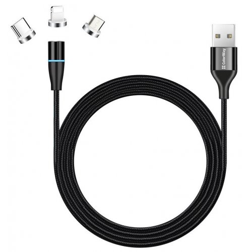 

ColorWay 3-in-1 USB to microUSB/USB Type-C/Lightning Magnetic 2.4A 1m (CW-CBUU038-BK) Black