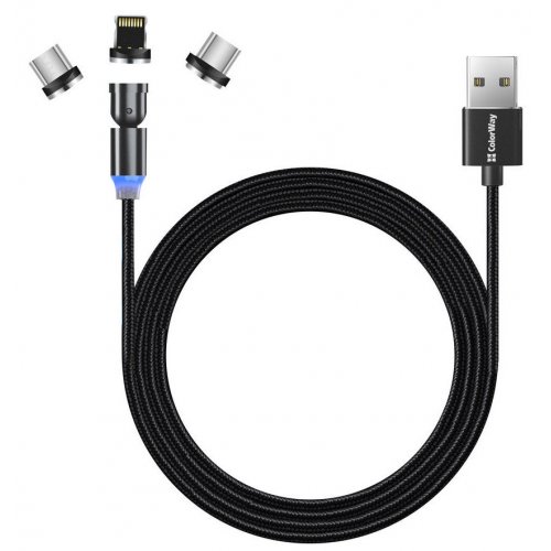 

Кабель ColorWay 3-in-1 USB to microUSB/USB Type-C/Lightning Magnetic Rotation 540° 2.4А 1m (CW-CBUU037-BK) Black