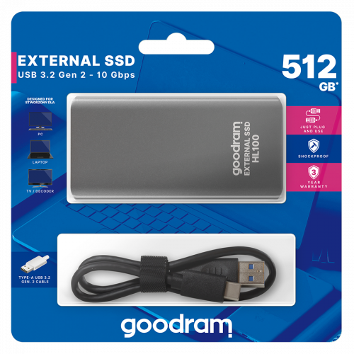Продать SSD-диск GoodRAM HL100 3D NAND TLC 512GB USB 3.2 (SSDPR-HL100-512) по Trade-In интернет-магазине Телемарт - Киев, Днепр, Украина фото