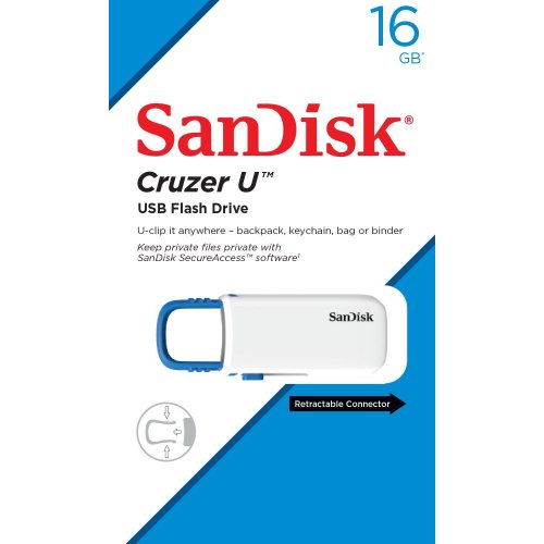 Купити Накопичувач SanDisk Cruzer U 16GB White-Blue (SDCZ59-016G-B35WB) - ціна в Києві, Львові, Вінниці, Хмельницькому, Франківську, Україні | інтернет-магазин TELEMART.UA фото