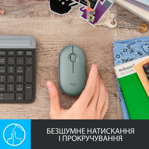 Купити Миша Logitech Pebble M350 (910-005720) Eucalyptus - ціна в Києві, Львові, Вінниці, Хмельницькому, Франківську, Україні | інтернет-магазин TELEMART.UA фото