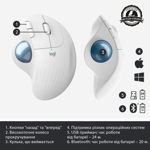 Купити Миша Logitech ERGO M575 (910-005870) White - ціна в Києві, Львові, Вінниці, Хмельницькому, Франківську, Україні | інтернет-магазин TELEMART.UA фото