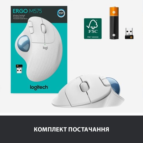 Купити Миша Logitech ERGO M575 (910-005870) White - ціна в Києві, Львові, Вінниці, Хмельницькому, Франківську, Україні | інтернет-магазин TELEMART.UA фото