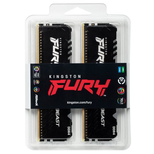 Photo RAM Kingston DDR4 32GB (2x16GB) 3200Mhz FURY Beast RGB Black (KF432C16BB1AK2/32)