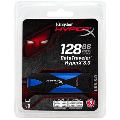 Купити Накопичувач Kingston DataTraveler HyperX Fury USB 3.0 128GB Black-Blue (HXF30/128GB) - ціна в Києві, Львові, Вінниці, Хмельницькому, Франківську, Україні | інтернет-магазин TELEMART.UA фото