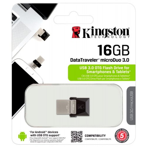 Купить Накопитель Kingston DataTraveler MicroDuo USB 3.0/MicroUSB 16GB Grey (DTDUO3/16GB) - цена в Харькове, Киеве, Днепре, Одессе
в интернет-магазине Telemart фото