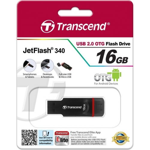 Накопичувач Transcend JetFlash 340 USB 2.0/MicroUSB 16GB Black-Red (TS16GJF340) купити в Україні | Telemart фото