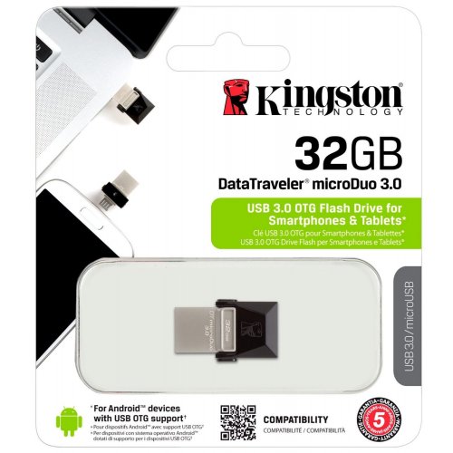Купить Накопитель Kingston DataTraveler MicroDuo USB 3.0/MicroUSB 32GB Grey (DTDUO3/32GB) - цена в Харькове, Киеве, Днепре, Одессе
в интернет-магазине Telemart фото